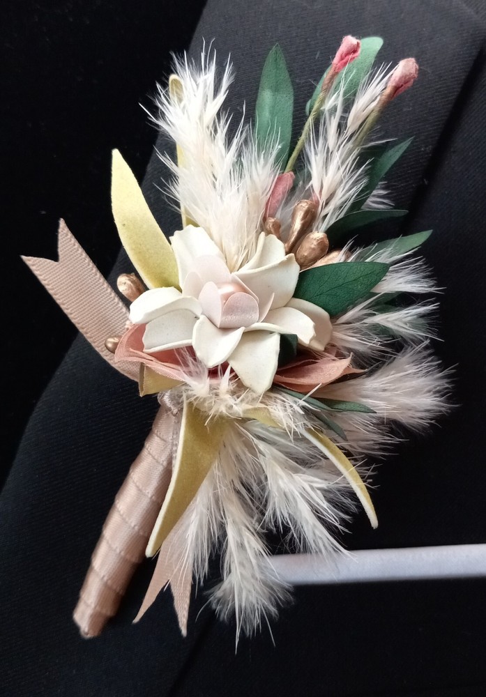 boutonniere for men Prom Wedding One-of-a-Kind New Ribbon Flowers Bling