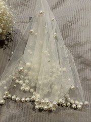 Ivory Pearl Waterfall Bridal Bouquet: Cascading Wedding Bouquet and Pearl Vale