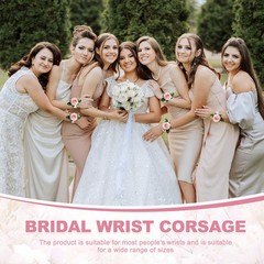 8 Pcs Pearl Corsage Wristlet, Elastic Wrist Corsage Bracelets Bands, Pink
