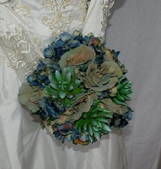 Bluesy Green Silk Succulent and Rose Bride or Bridesmaid Wedding Bouquet