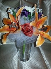 Wedding 21 pc bridal bouquet orange stargazer lily white ivory