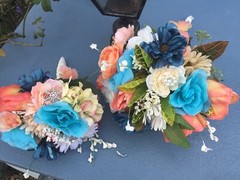 Wedding flowers bridal bouquets bridal pkg. TEALS And CORAL 7 bouquet