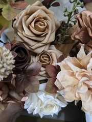 Ling’s Moment “Sparrow” Bouquet 7 inch for Bride or Bridal Party, Brown Gold