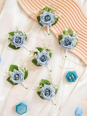 Dusty Blue Rose Boutonniere for Men Wedding, Set of 6, Wedding Flower