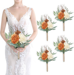 Ivory & Orange Bridesmaid Bouquet Set – 4 Elegant Floral Arrangements