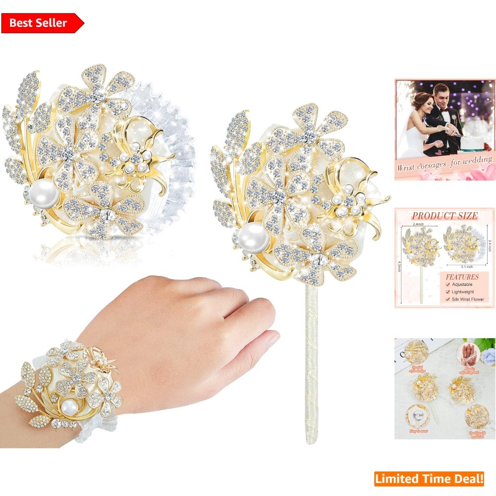 Vintage Style Rhinestone Wrist Corsage & Boutonniere for All Special Occasions