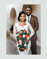 Orange & Green Cascade Bridal Bouquet Sola Wood Dark Forest Olive Pumpkin Flower