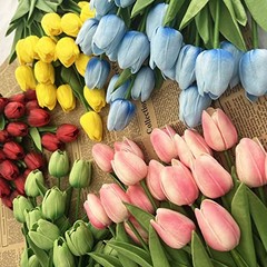 20pcs Artificial Tulips Flowers Fake Faux PU Tulip Bouquet Real Light Pink 20