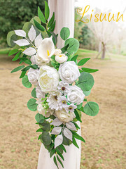 Artificial Wedding Arch Flowers with Chiffon Runner, Pack of 3 | Includes 2 Flow