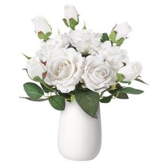 Artificial Rose Flowers 14.2” 5 Pcs Silk Roses with Stems Real Look for White
