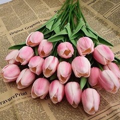 20pcs Artificial Tulips Flowers Fake Faux PU Tulip Bouquet Real Light Pink 20