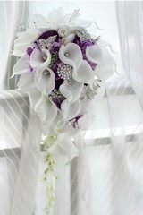 Bridal Bouquet, Wedding, Calla Lilies, Waterfalls, Water Drop Style-Purple