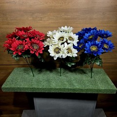 Artificial RED,WHITE,and BLUE SUNFLOWER BUSHES, SILK FLORAL CRAFT SUPPLY Set/3