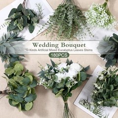 180 Pcs 10 Kinds Mixed Artificial Eucalyptus Stems Bulk Faux Greenery Dried
