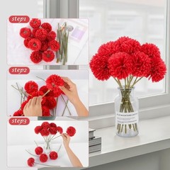 Pcs Artificial Chrysanthemums Flowers Silk Ball Flowers Fake Mums 12 Red