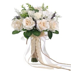 Large Wedding Bouquets for Bride & Bridesmaid – White Champagne Artificial Roses