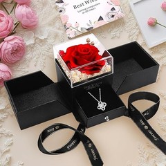 Eternal Preserved Red Rose with Necklace Pendant Gift Box Romantic Real Flower
