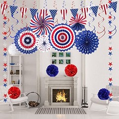 4th of July Patriotic Party Decorations 27 PCS Set, 6 Paper Fan, 6 Flower