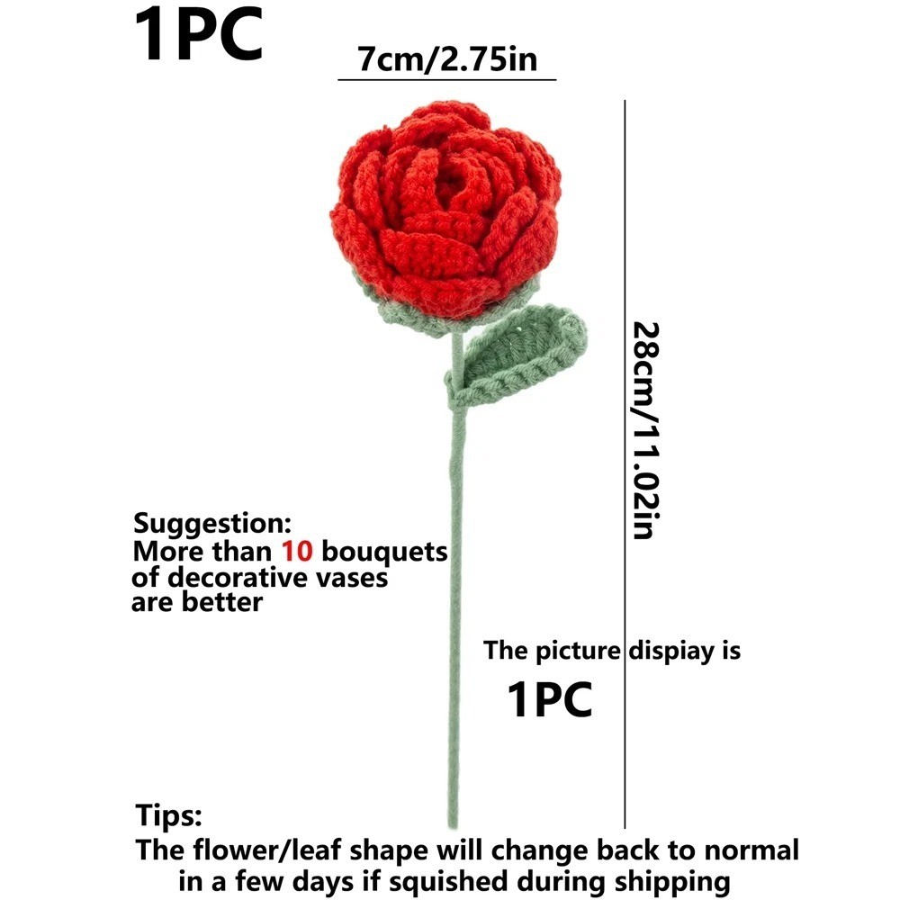 Handmade Crochet Rose Artificial Flower 1/3PCS Wedding Bridal Bouquet Decor