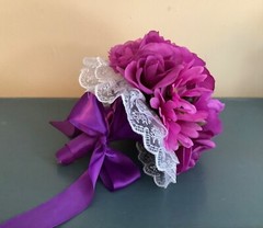 Magenta purple Gerber daisy and roses bridal bouquet