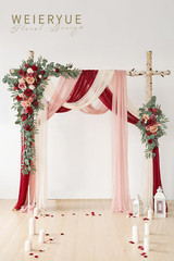 Deluxe Wine Red Wedding Arch Flowers & Drapes Kit – 5 Pcs Floral Decor