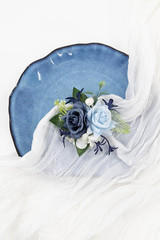 Dusty Blue Corsage and Boutonniere Set for Wedding Prom, Artificial Rose Flower