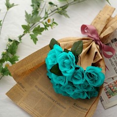 TURQUOISE 12″ tall Velvet Roses ARTIFICIAL FLOWERS Bouquet Wedding Decorations