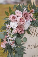 Wedding Arch Flowers Pack of 2 Artificial Dusty Rose Flower Welcome Signs New