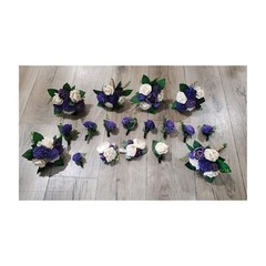 18PC Purple & White Wedding Bridal Bouquet & Sola Wood Bridesmaid Flower Set