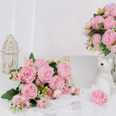 MARTINE MALL 2 Packs Peonies Artificial Flowers, Light Pink Artificial Peonies,