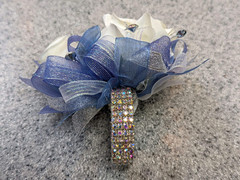 Dusty Blue & Ivory SILK Flower Wrist Corsage & Boutonniere Set, Prom wedding