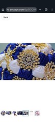 Royal Blue Brooch Bouquet Rhinestone Gem Pearl Wedding Bridal Satin Rose Flowers