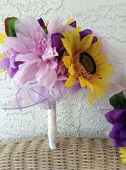 Wedding flowers bridal bouquets decoration sunflowers lav purple 7 bouquet