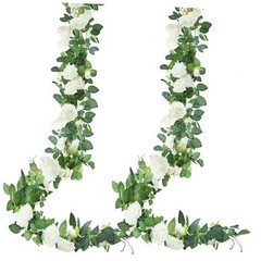 15.5Ft Artificial Rose Vine Fake Flower Garland Floral Garland Faux 2Pcs White