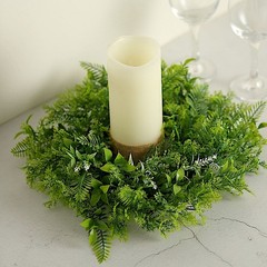 2 Green 12″ Artificial Leaves Wreath Candle Rings Wedding Party Events Supplies