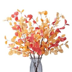 6pcs Eucalyptus Stems Fake Orange Red Autumn Leaves Artificial Silk 6pcs-orange