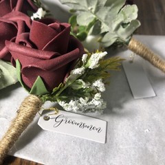 Ling’s MomentBoutonniere for Men Set of 6 Maroon & White Groom Groomsmen Nice!