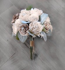 Off White Brown Natural Bridal Bouquet Artificial Sola Wood Wedding Flowers