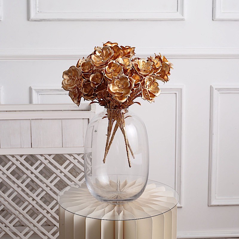 GOLD 2 Metallic 17″ Artificial Rose FLOWER Bouquets Party Events Decorations