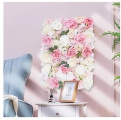 Wedding Artificial Silk Flower Wall Panel Backdrop Rose Pink White 16 X 24 Inch