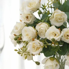 IVORY 2 Bouquets 12″ Faux Open Roses Artificial FLOWER Bushes Party Events