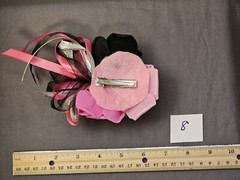 Realistic Faux Rose Corsage – Pink, Black And Silver With Rhinestone Accent