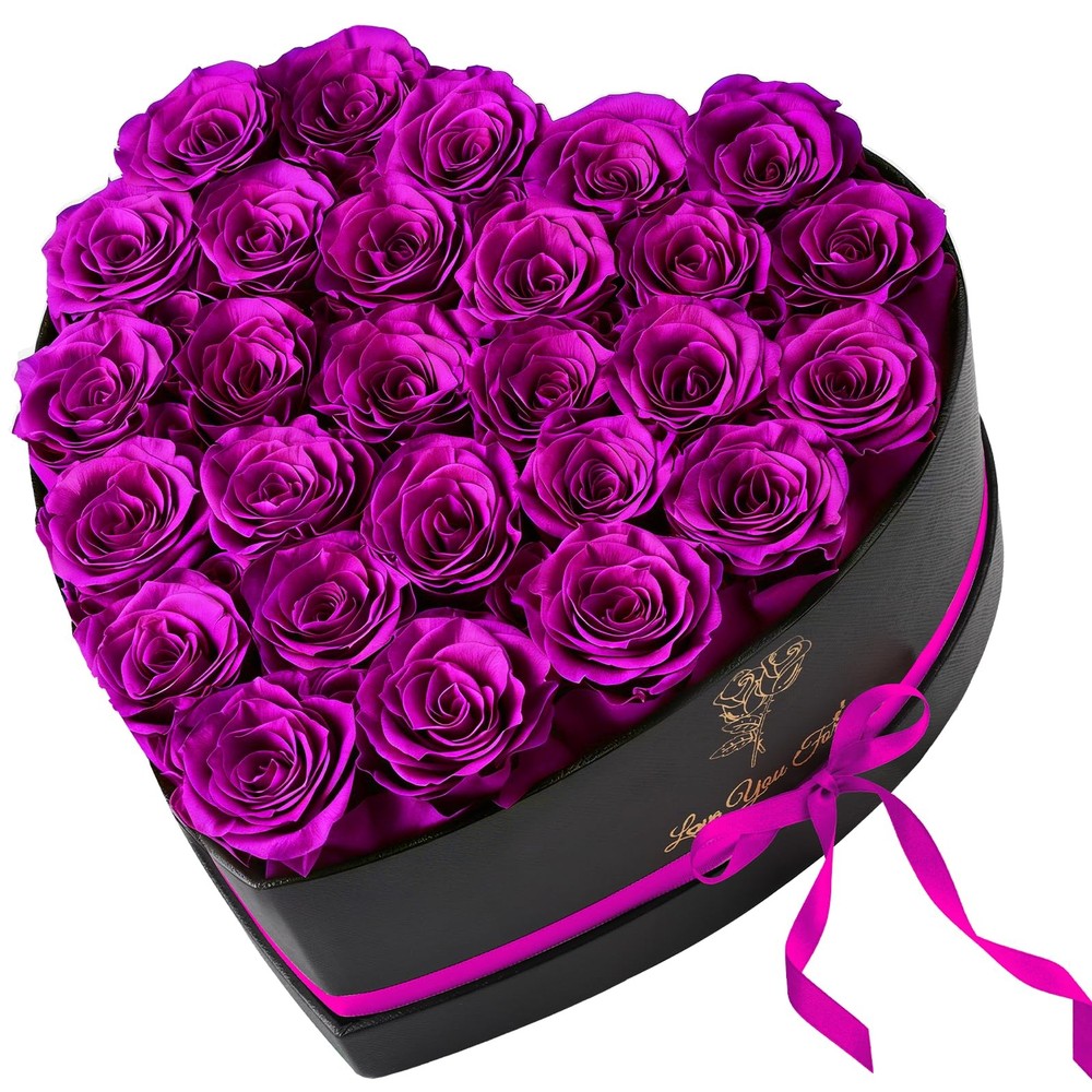 Krinzitt Forever Flowers, 27 Fresh Preserved Rose in 27 roses, Purple-27