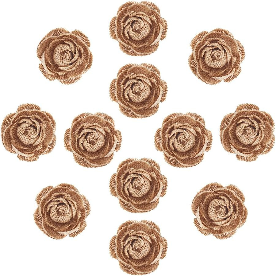 12 Pieces Handmade Burlap Rose Flowers for Wedding tion DIY Craft Making