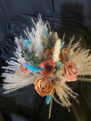 Teal and Burnt Orange fall BoHo theme with matching Boutonnière