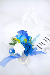 Royal Blue Corsage and Boutonniere Set for Wedding Prom, Artificial Rose Flower