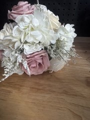 Bridal Bouquet Pink Cream Roses Lace Ribbon Shabby Chic Wedding Decor Prop
