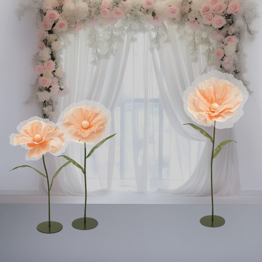 Fake Flowers 3pcs Champagne Wedding Centerpiece Aisle Decor Artificial With Base