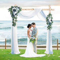 Dusty Blue Wedding Arch Flowers Kit with Draping Fabric – 4 Pcs Set