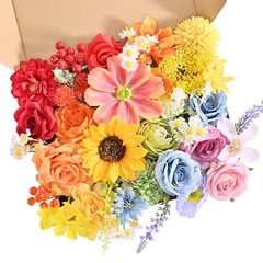 Artificial Flowers Combo Box, 31PCS Fake Flowers, Silk Flower Mix Warm Rainbow
